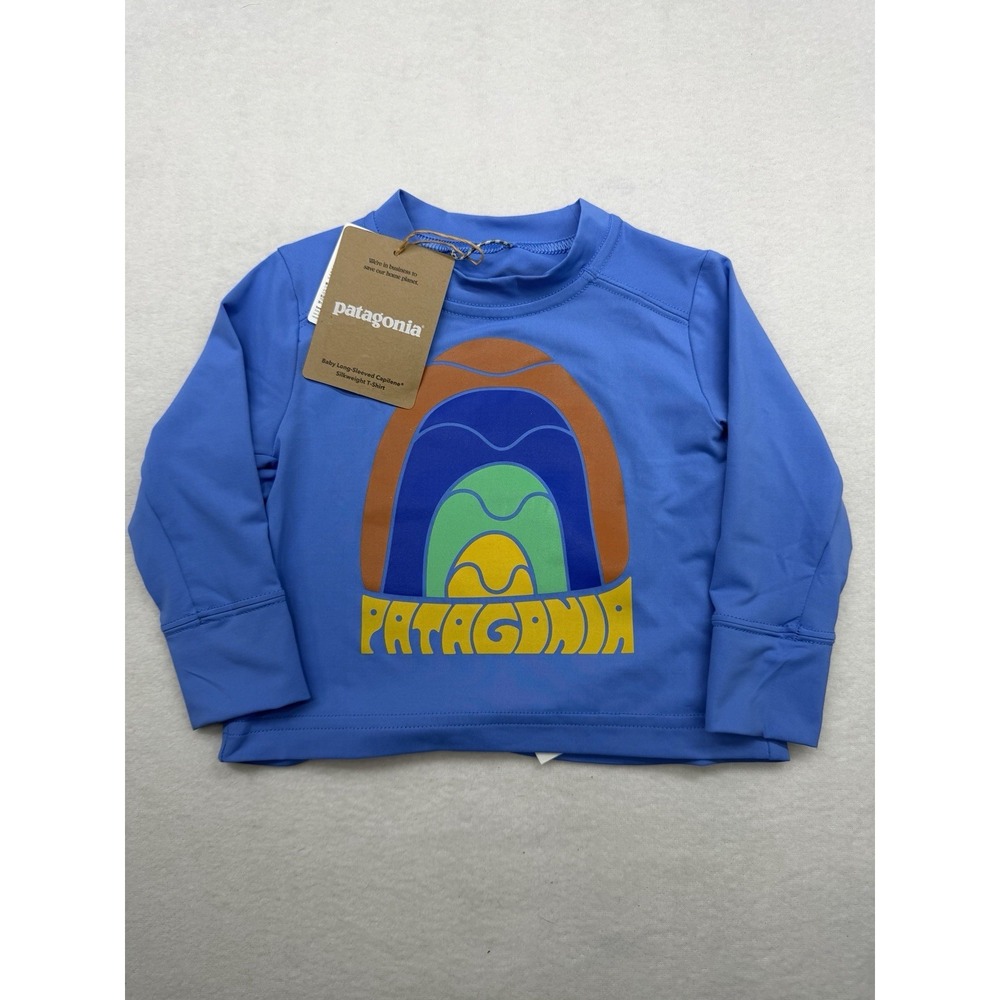 Patagonia Baby Capilene Silkweight Longsleeve Rainbow Wave Blue 3-6M NWT